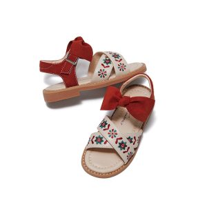 Girls breathable soft-soled shoes with floral design, bow and velcro closure